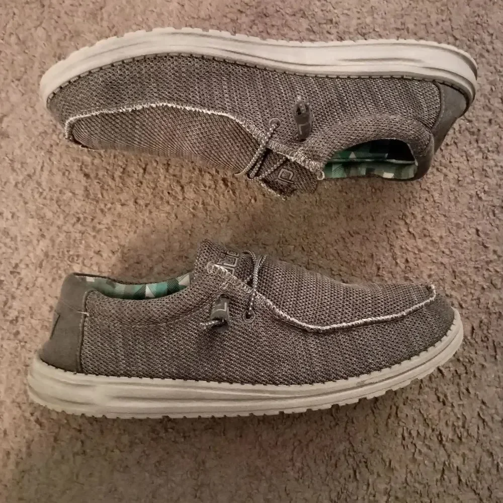 Hey Dude Mens Wally Sox Grey Charcoal Casual Slip-On US 12 PRE-OWNED